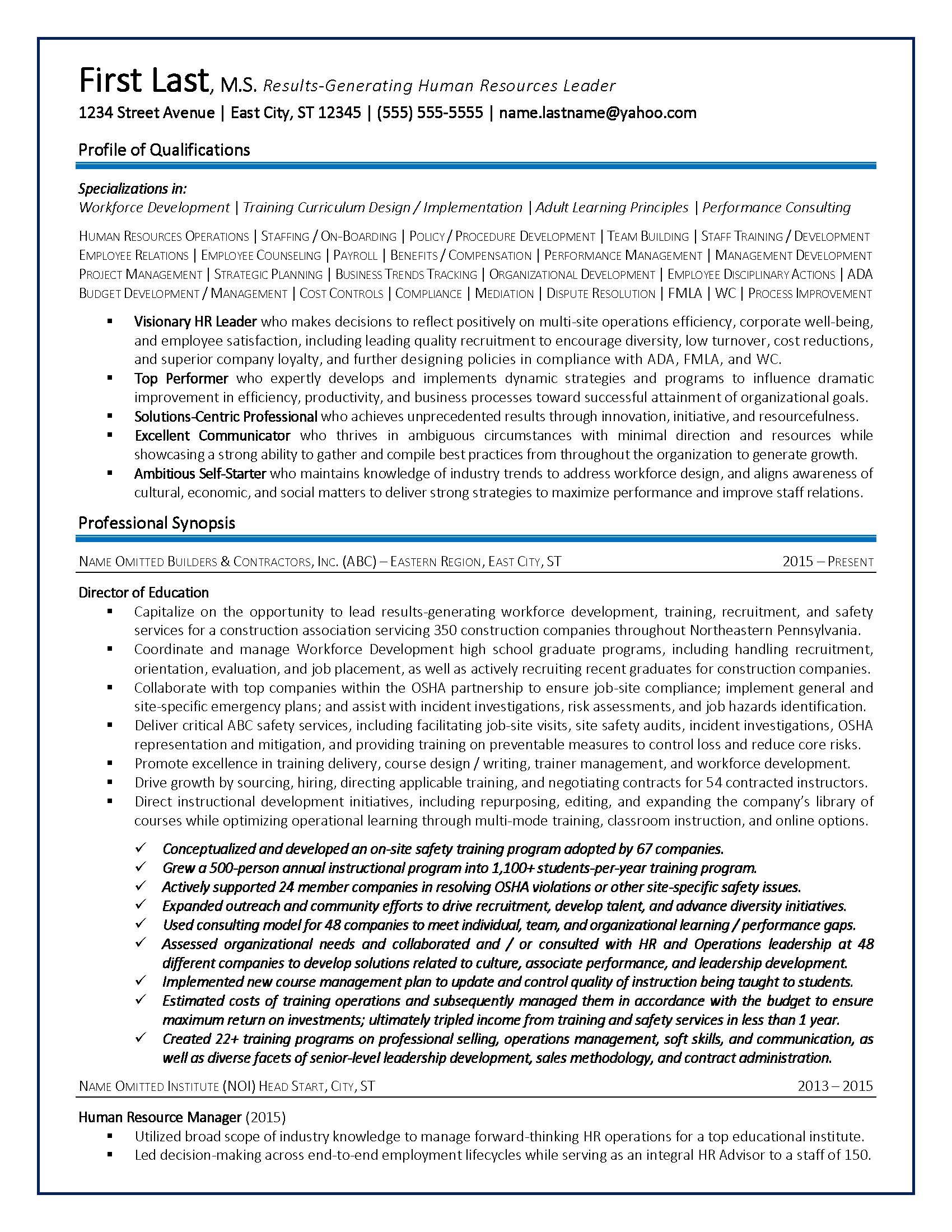 HR management resume example