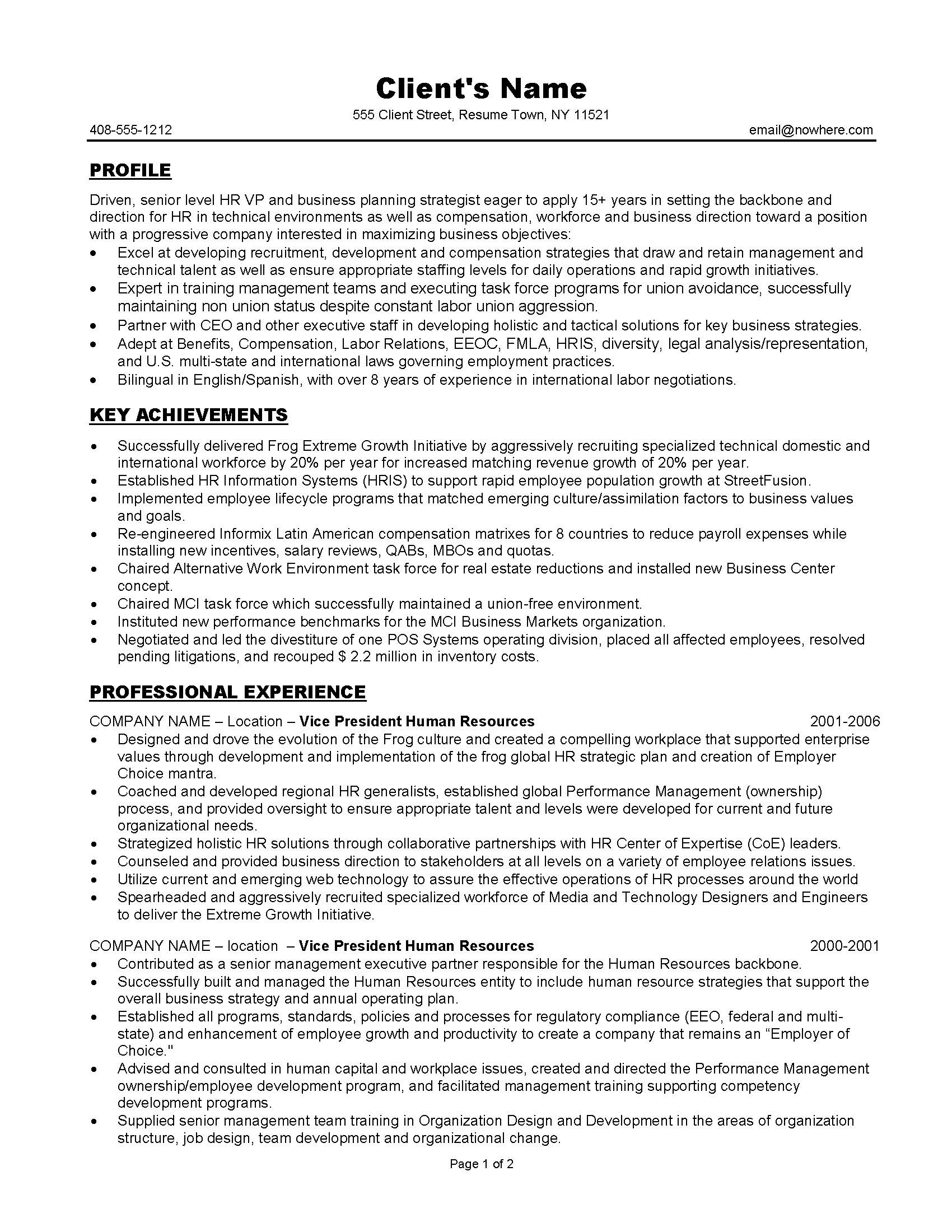 HR management resume sample